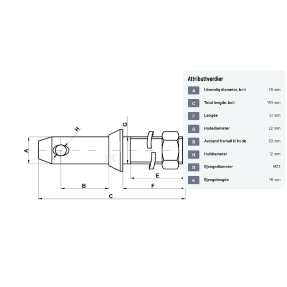 Trekkarmbolt 22x150mm M22x46mm Kat.2 Kramp