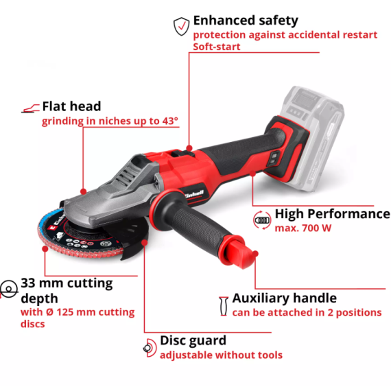 Einhell TP-AG 18/125 F Li BL 18V Vinkelsliper lavprofil, Solo
