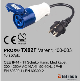 PROX 230V 16A ADAPTER SCHUKO - CEE M/KABEL 0,2M